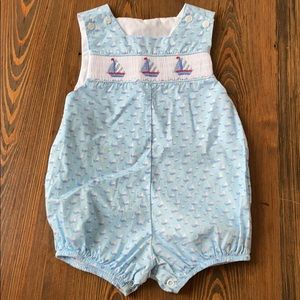 Blue Sailboat Smocked 12M Bailey Boys Bubble